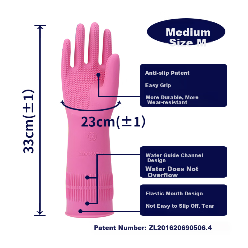 Kelinlai Natural Rubber Gloves, Medium Size M, Red Long Style, Imported from Vietnam, Non-Slip, for Cleaning, Household Chores, Kitchen And Food Use