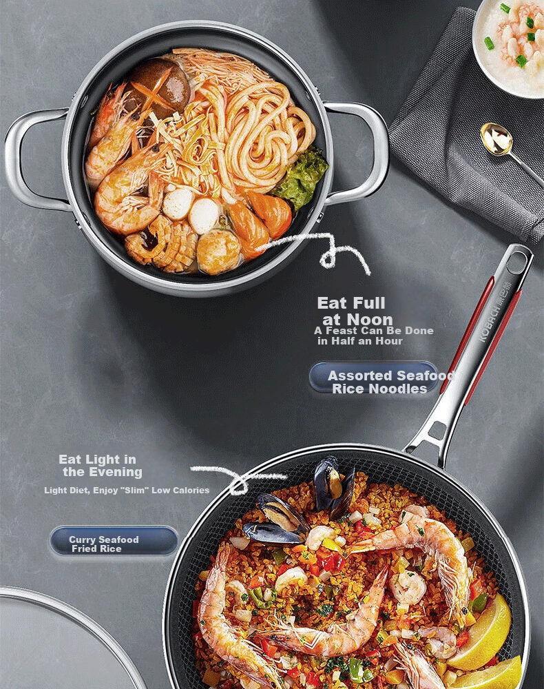Kobach Cookware Set Stainless Steel Non-Stick Wok Three-Piece Set Including Soup Pot, Milk Pot, And Stir-Fry Pan Combination Set for Home Use 11