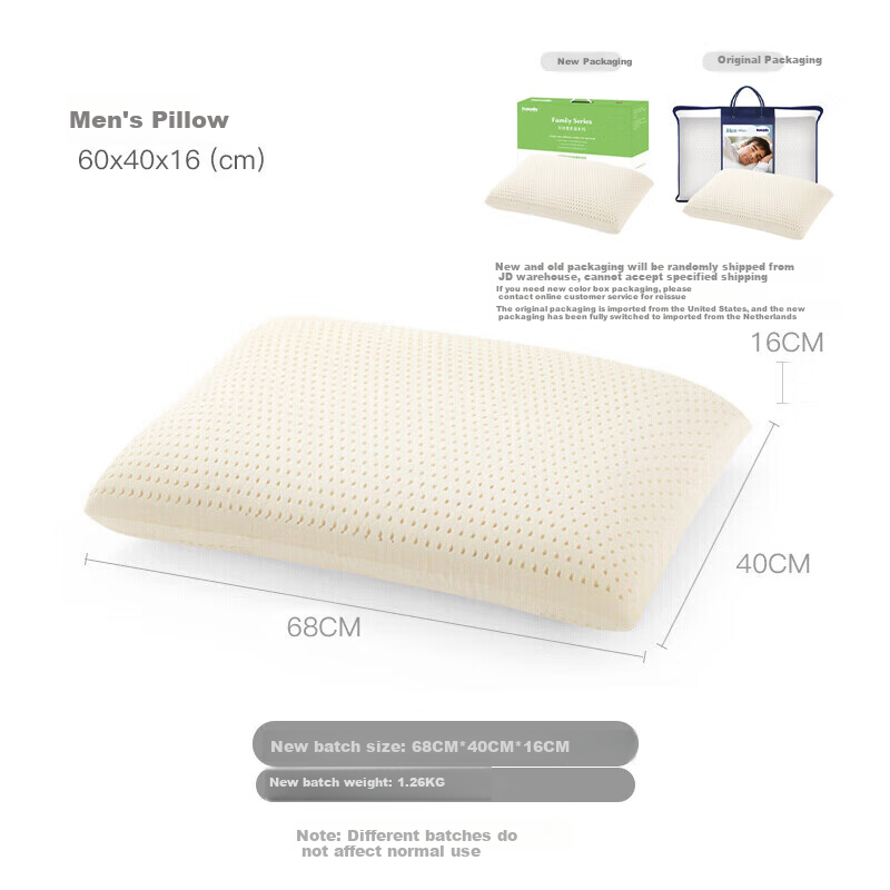 Dunlopillo Men's Pillow, Imported from The Netherlands, Talalay Natural Latex, Physical Foam Process