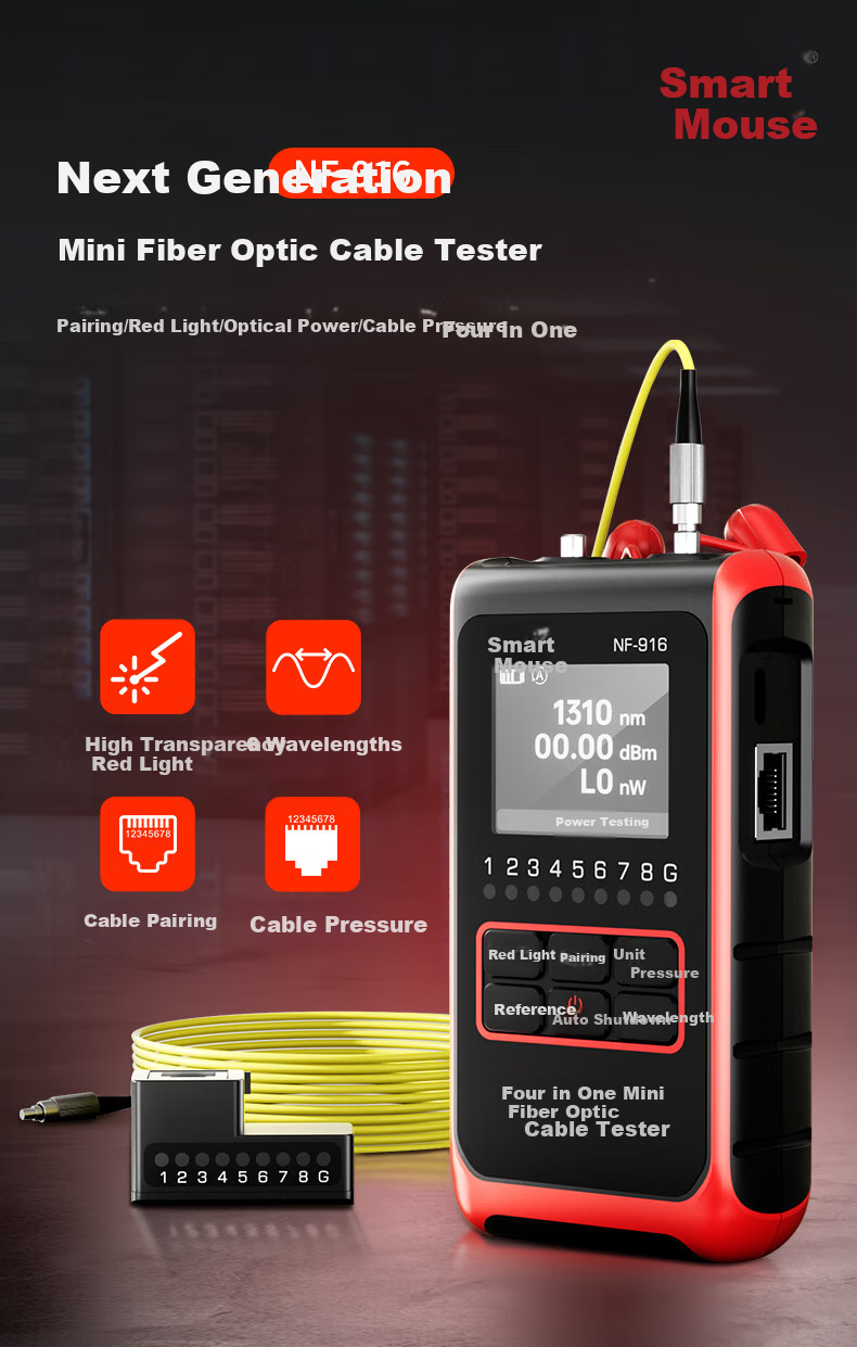 Jingmingshu NF-916 Mini Fiber Optic Cable Tester, Line Power Test Pen with Red Light, Four-In 2.5mm Interface Compatible with Various Connectors 1