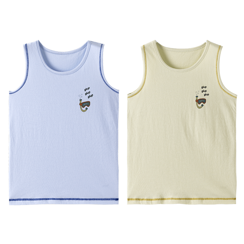 Dingguagua Boys' Cotton Breathable Vest 2-Pack Sleeveless Undershirts Belly Protection Spring Autumn Blue+Green Size 110
