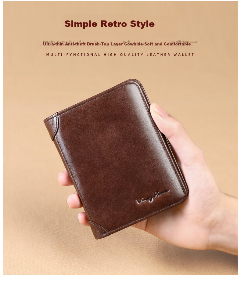 Viney Men's High-End Brand Wallet, Short Card Holder, ID Holder, Light Luxury Birthday Gift for Boyfriend, Husband, Father, Or Dad 3
