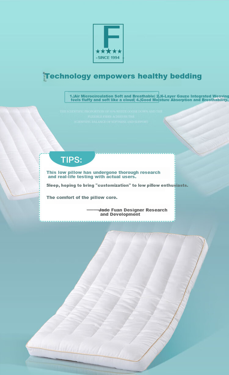 FUANNA Home Textile Pillow, Anti-Mite And Antibacterial Pillow Core, Washable, Low Pillow, Pure Cotton Fabric, Hotel Pillow Core, 70*45cm, M 2