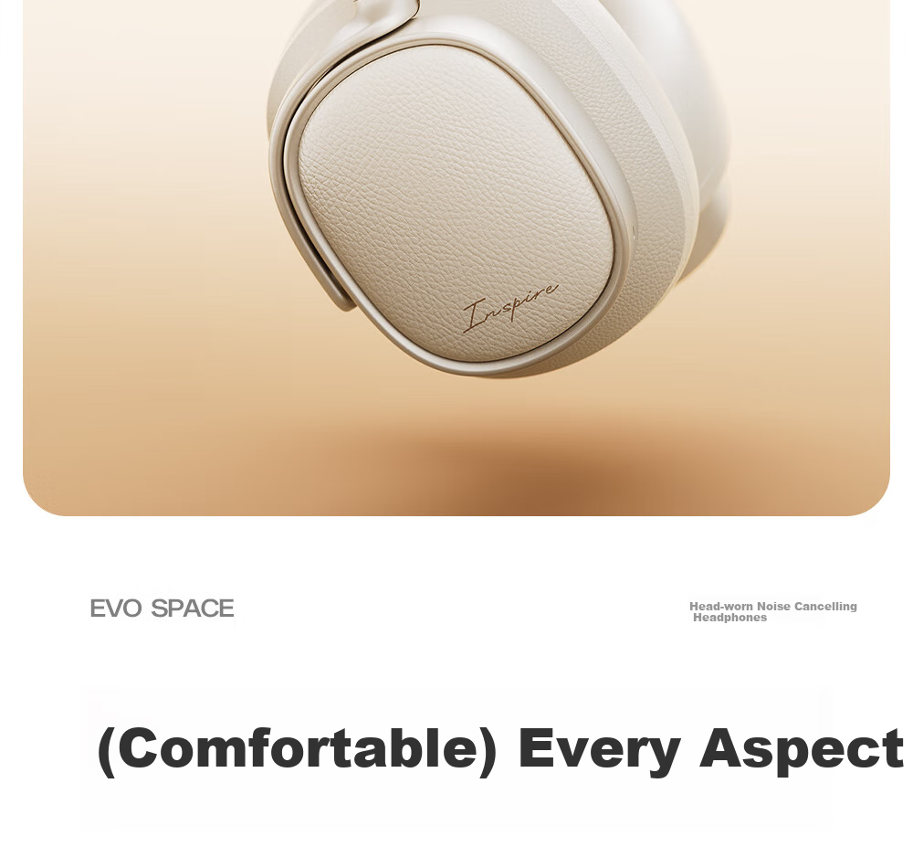 Manbuzhehuazai Evo Space Over-Ear Active Noise Cancelling Bluetooth Headphones, Bluetooth 5.4, Earth Brown, Dual Gold Certification, 93-Hour Battery Life, Compatible with Apple, Huawei, Xiaomi 8