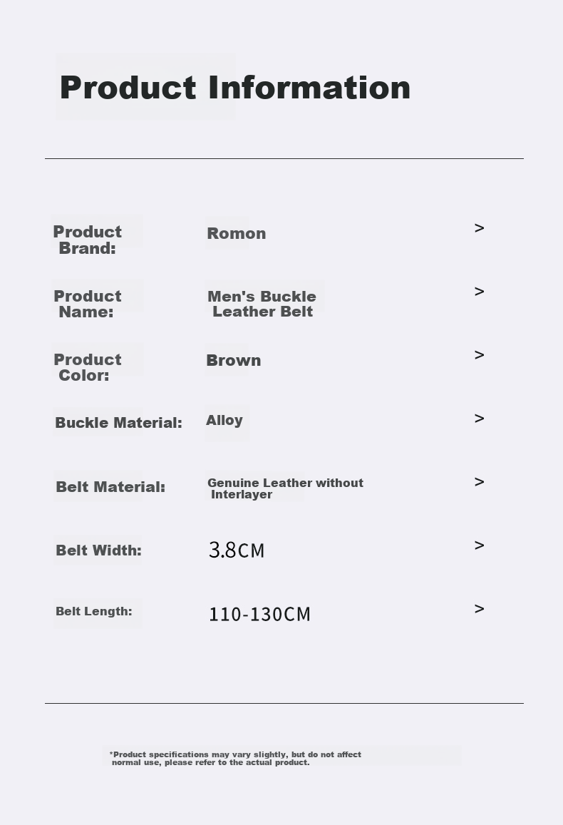 ROMON Men's Pin Buckle Genuine Leather Belt, Cowhide Pure Middle-Aged And Young Fashion Casual Retro Denim Brand Trouser Belt 12