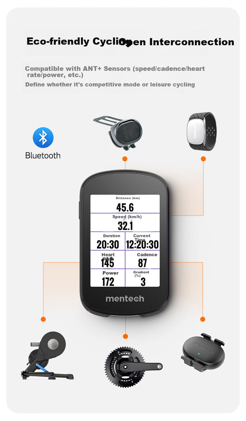Mentech Avant500 Mountain And Road Bike Computer with GPS Smart Wireless Cycling Navigation, Gray 10