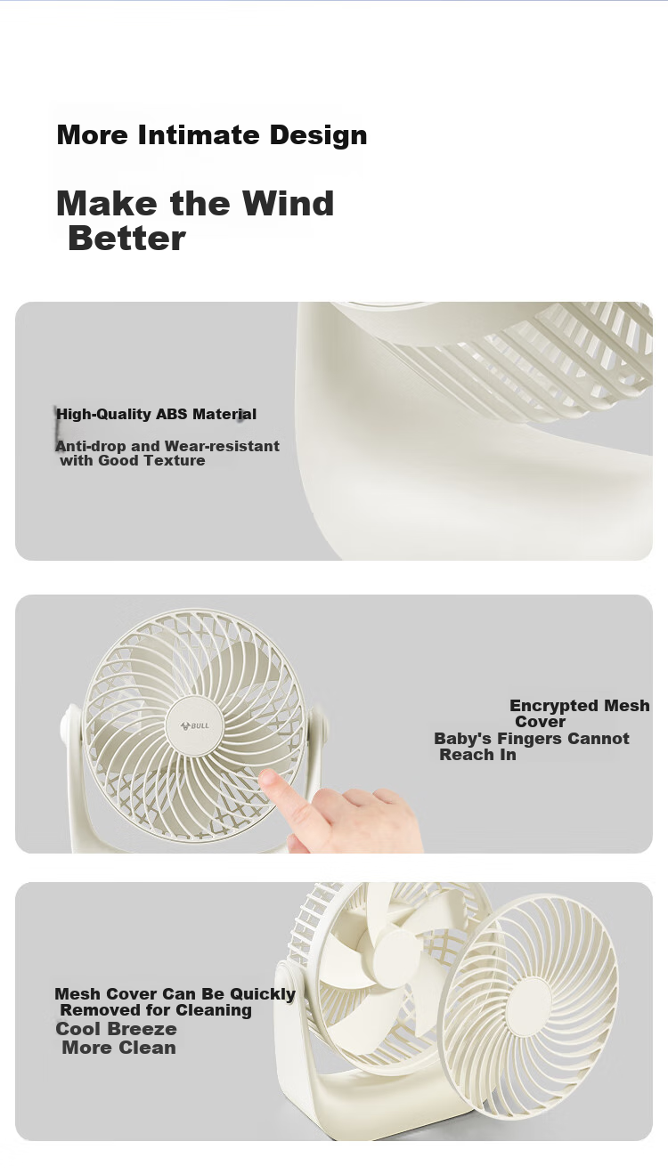 BULL USB Desktop Fan, [3C Certified], Mini Quiet Electric Fan, 4000mAh Long Battery Life, Wall-Mounted And Stand-Up Dual-Use Rechargeable Model - Milk Cloud White 13