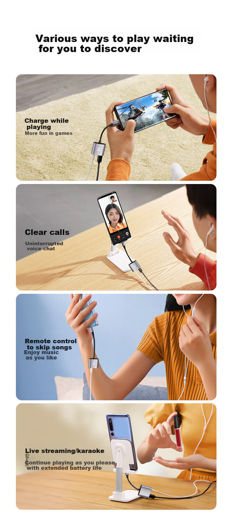 BIAZE Three-In Charging Cable, Super Fast 100W Charging, Multi-Head Car Charger, Compatible with Type-C, Android, Apple IPhone 17/16/15, Huawei, Honor Phones 6