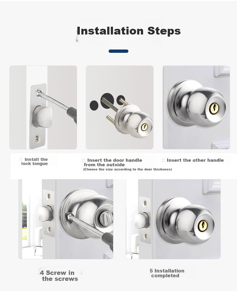 Chugong Three-Rod Bathroom Spherical Lock, Stainless Steel Plastic Steel Aluminum Alloy Door Ball Lock, Adjustable 60/70 Lock Tong 6