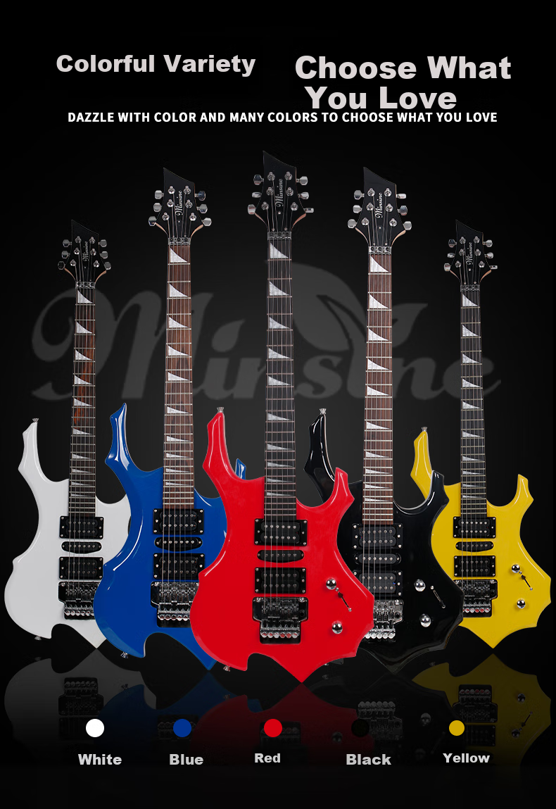Minsine Night Sky Black/Flame, Unique Shaped Electric Guitar, Adult Professional-Grade Dual-Shake Electronic Guitar for Beginners 4