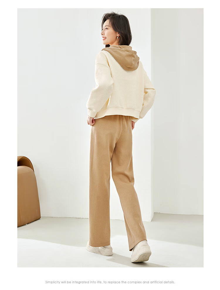 Fansiman Casual Hooded Sweatshirt Set for Women Autumn New Short Top and Long Pants Two-Piece Set Apricot M 10