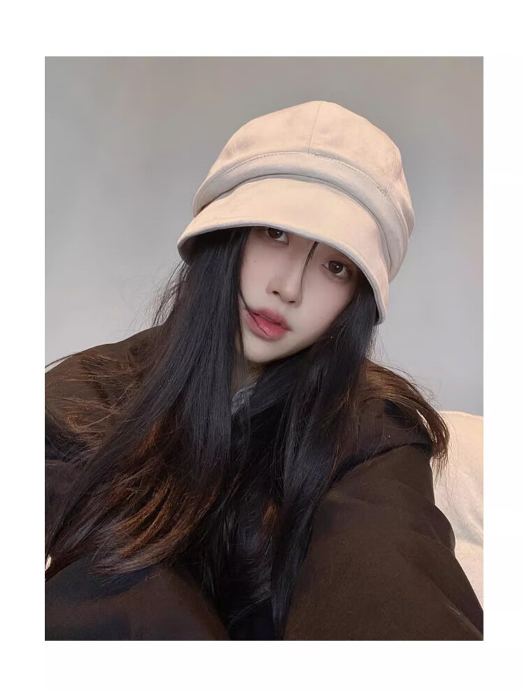 XUEXIMAN Women's Face-Slimming Fisherman Hat Autumn Winter Maternity Cap Large Head Circumference Octagonal Beret Japanese Style Small Brim Bare Face Stacked Hat 8