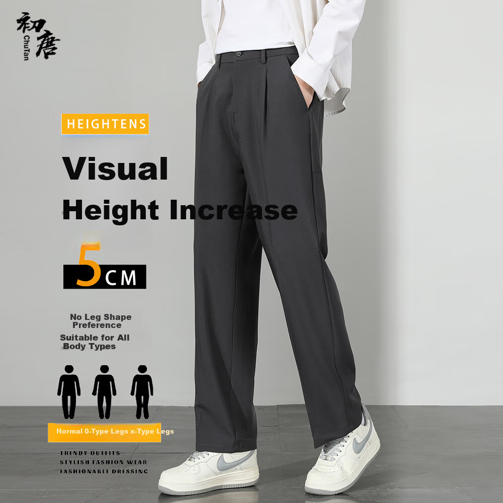 CHUTAN Neapolitan Style Men's Casual Pants, Straight-Leg Trousers, Draping Loose-Fit Dress Pants, Japanese-Style Long Pants, Dark Gray, S