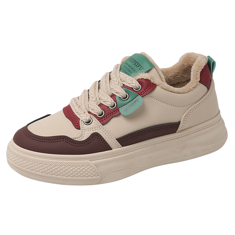 CARTELO Women's Casual Shoes Winter Fleece Lined Sports Shoes Maternity Warm Cotton Sneakers Red 37