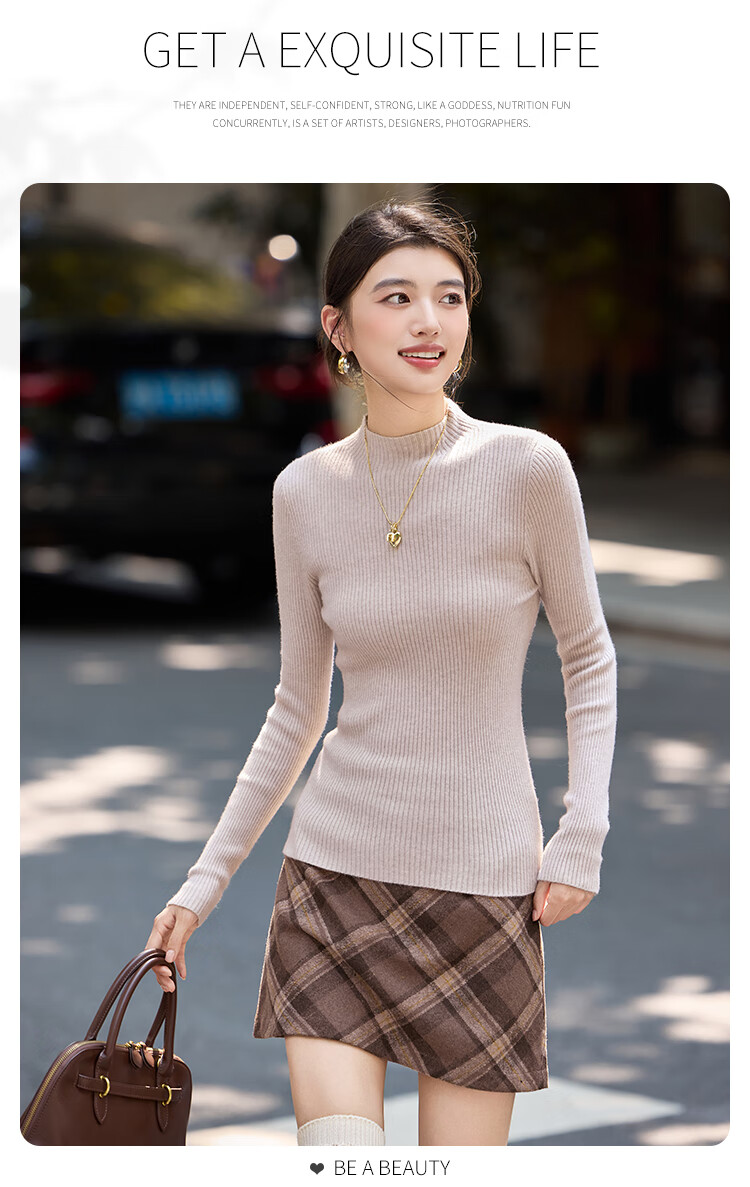 Bailuyu Simple Half Turtleneck Ribbed Knit Sweater 25 Autumn Winter New Wool Soft Sweater Women Dark Gray M 13
