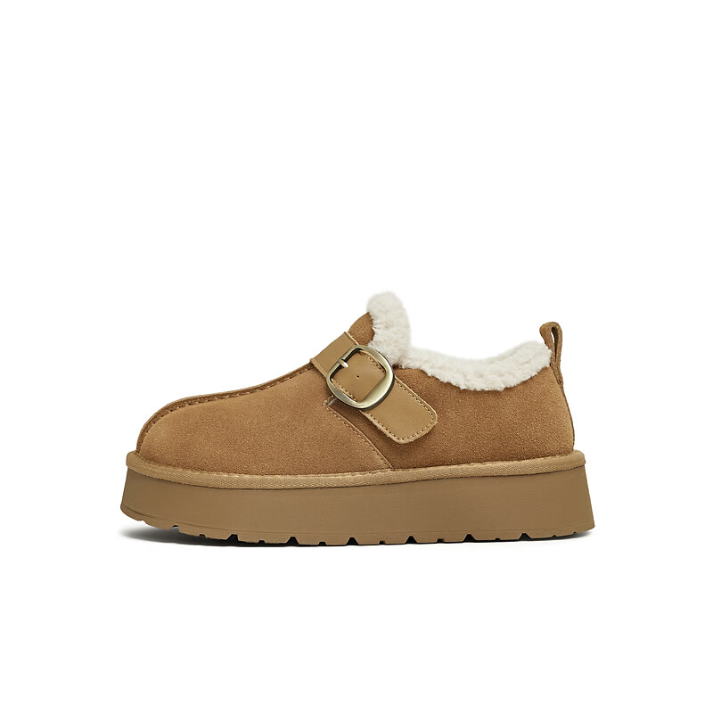 TEENMIX Birkenstock Style Plush Warm Round Toe Solid Color Women's Boots New Brown 36