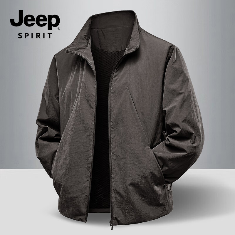JEEP SPIRIT 2025 Autumn New Durable Casual Versatile Stand Collar Light Business Jacket 8988 Coffee Color 3XL