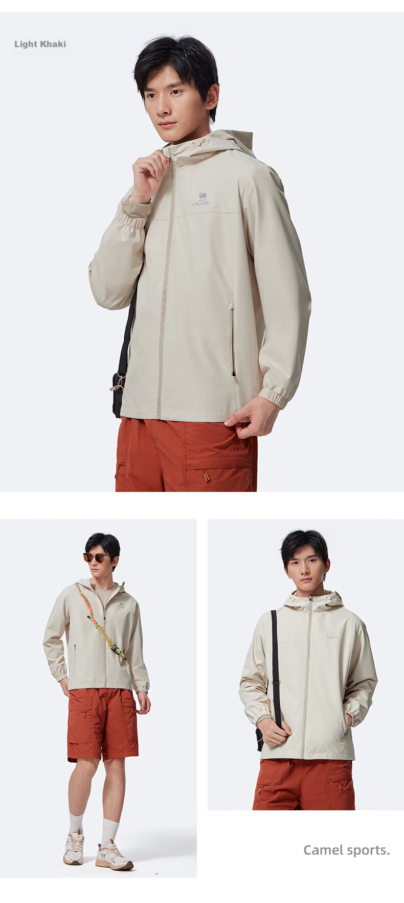 CAMEL Sports Jacket, New Style for Men And Women, Spring And Autumn Hooded Casual Versatile Jacket, Outdoor Water-Resistant Single-Layer Windbreaker 16