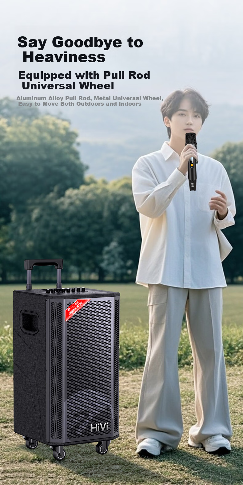 HiVi 12-Inch Stage-Level Outdoor Portable Smart KTV Speaker, Square Dance Speaker, Bluetooth Trolley Speaker, Portable Camping Dual Microphone Bakelite Guitar Instrument Speaker MF12 6