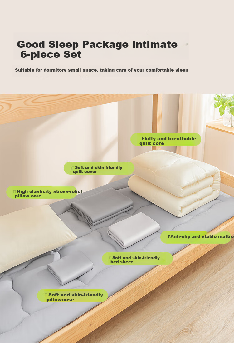 JD Original Comfortable Bedding Set for Students (6 Pieces: Three-Piece Set + Pillow Core + 3-Jin Quilt Core + 3-Jin Mattress Pad), Class A Skin-Friendly, Ready to Move In, Single Bed 0.9m 3