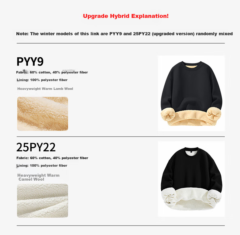 JEANSWEST LIFE Men's Sweatshirt, Winter Fleece-Lined Thickened National Trend Inner Layer Top, Round Neck Heavyweight Cashmere Warm Coat 2