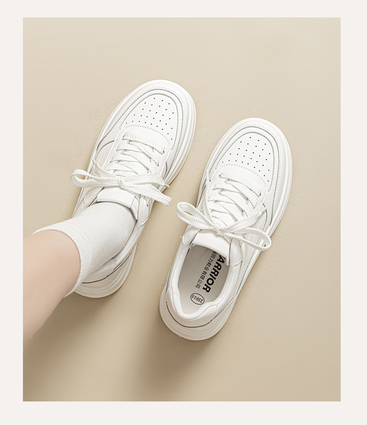 Warrior Women's Autumn Casual Fashion Platform Thick-Soled White Sneakers, Height-Increasing Sports Shoes, Size 40 15