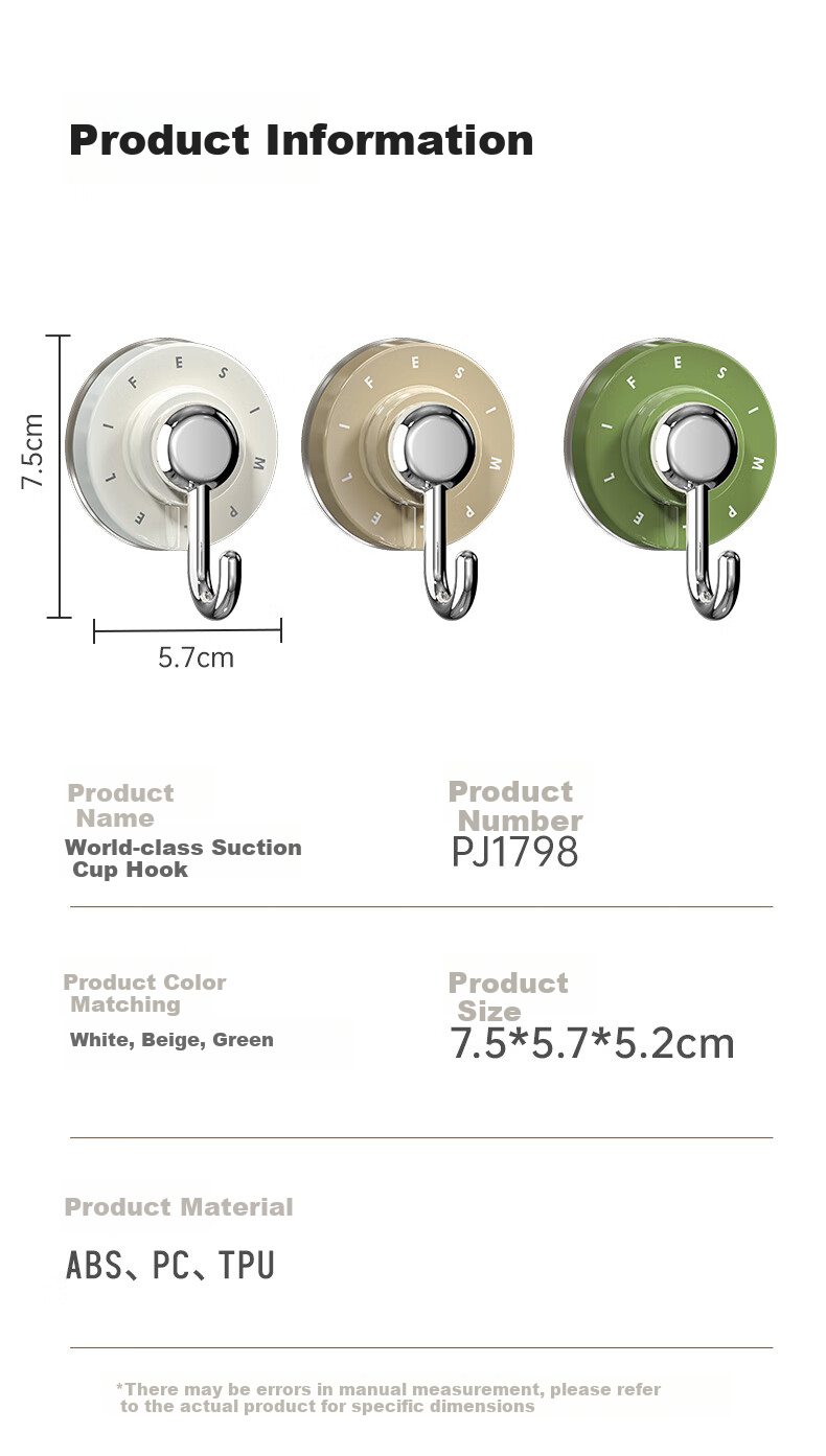 Baicaoyuan Suction Cup Hooks, No Drilling Required, Strong Load-Bearing, Vacuum-Adhering, Traceless, for Bathroom Towels And Kitchen, 3 Pieces 11