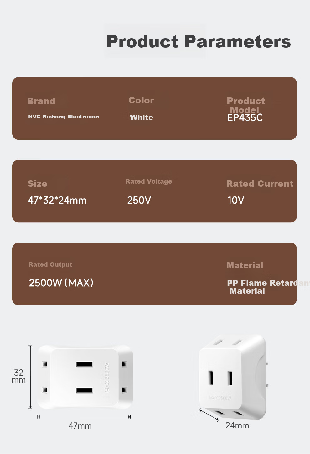 NVCleishidiangong Socket Adapter Plug, Multi-Outlet Converter, Uncontrolled One-To Two-Flat Hole Converter, EP435C 10