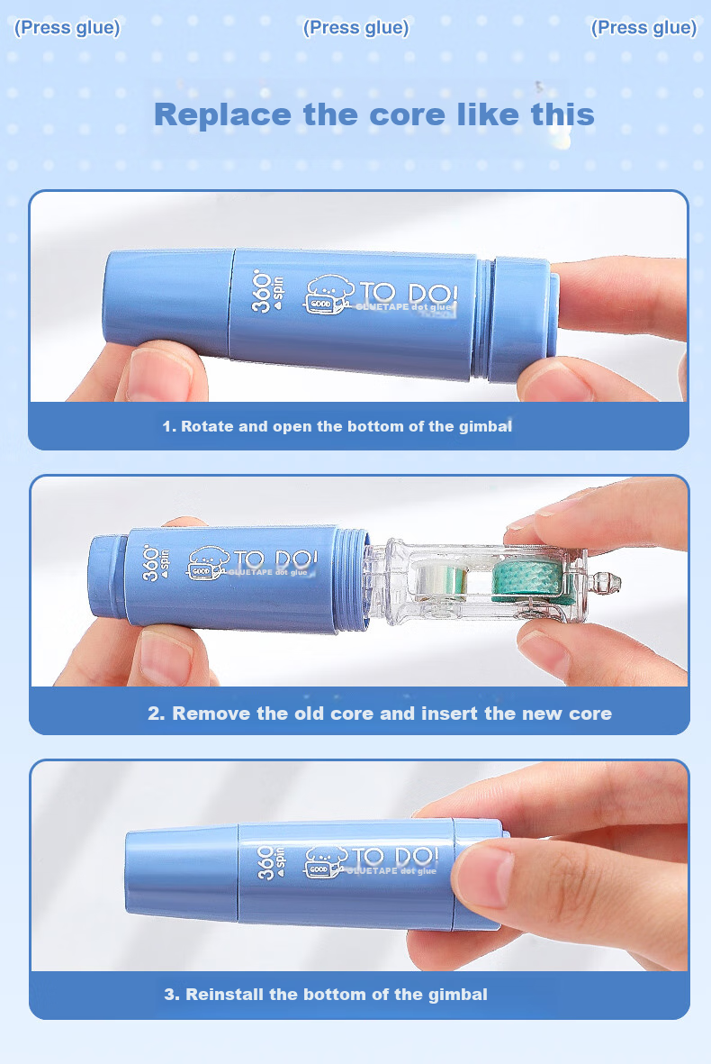CHANGLi Gradient Push-Button Glue Refill, High-Quality Children's Craft Large Capacity Journal Glue Tape, Elementary School Student Error Correction Sticky Notes, Strong Double-Sided Adhesive Pen with High Viscosity 4