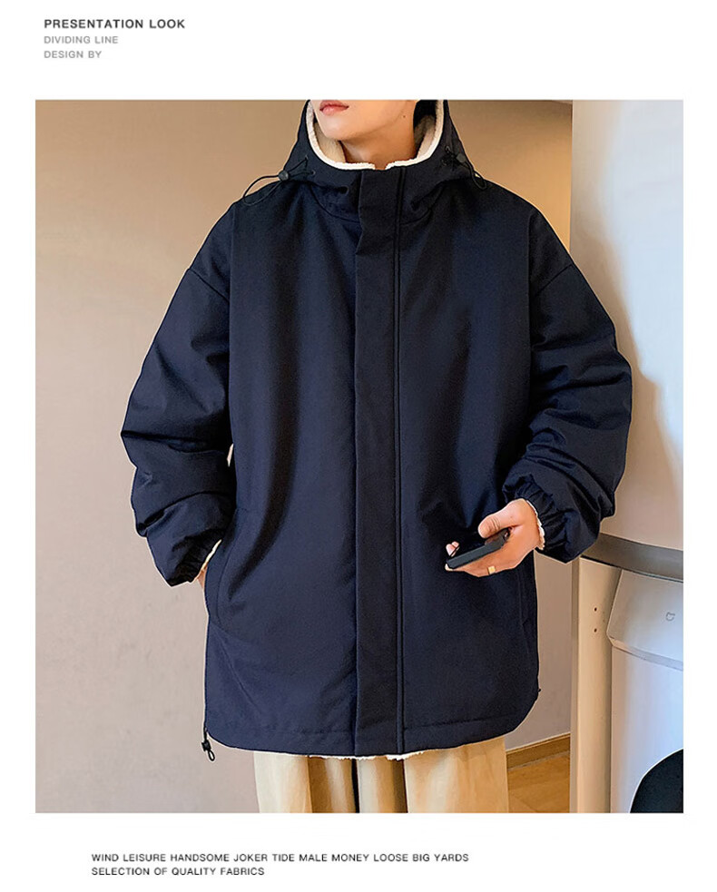Miiow Men's Autumn Winter Cotton Jacket Lamb Wool Fleece Lined Casual Hooded Puffer Coat Gray Green 2XL 13