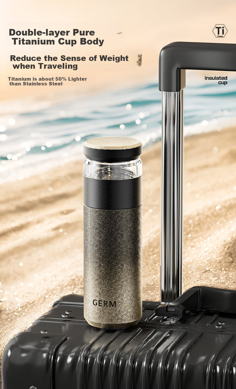 Germ Pure Titanium Insulated Water Bottle for Women Health Tea Separation Titanium Cup Valentine's Day Gift 450ML Dusty Pink 10
