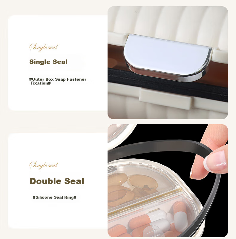 Baicaoyuan Portable Pill Organizer, Weekly Dosing Box, Seven-Day Travel Pill Dispenser, Personal Medicine Container, Sealed Moisture-Proof Large Capacity 6