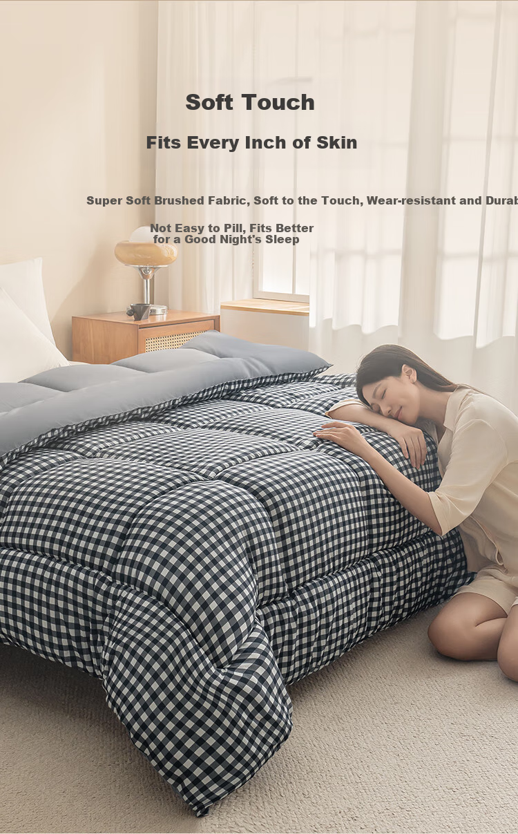 JD Original Puffy Warm Plaid Fiber Comforter, 100% Virgin Fiber Quilt, Winter Class A Warm Duvet Insert, Brown, 2x2.3m 7
