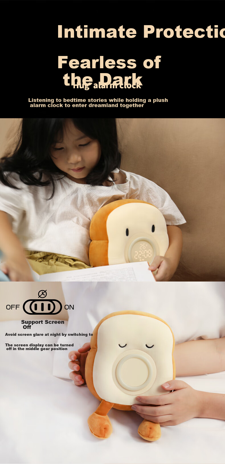 Momen Plush Alarm Clock, Toast Plush Alarm Clock with Night Light, Multifunctional Student Creative Electronic Clock, Gift for Boys And Girls, Back-To Season Present, Teacher's Day Gift 3