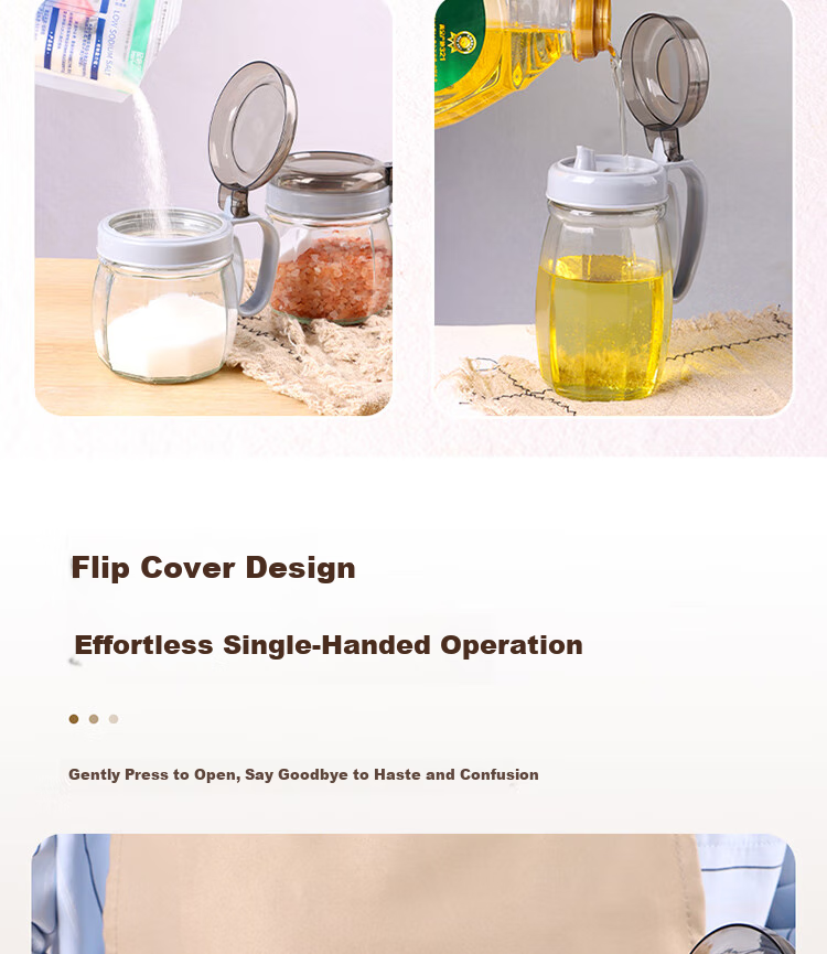 Jidukongjian Seasoning Containers, Oil Bottles, Spice Jars, Salt Shakers, Kitchen Glass Condiment Set, Home Use Oil Bottle Four-Piece Set with Storage Rack 8