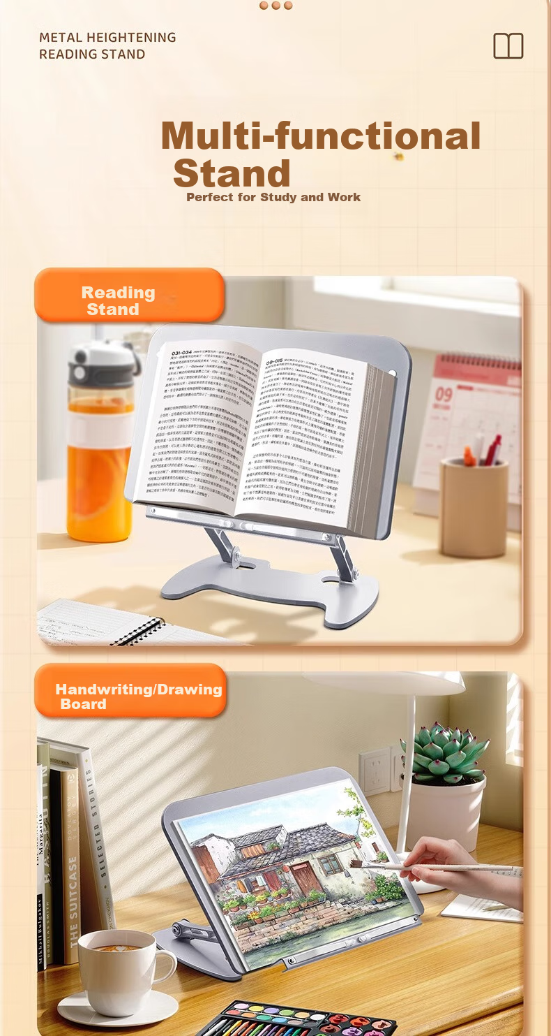 Shuxing Metal Reading Stand, Adjustable Height, Multifunctional Book Holder for Children, Reading Aid, Book Stand for Elementary School Students, Fixed Book Support, Extendable Desktop Bookshelf 12