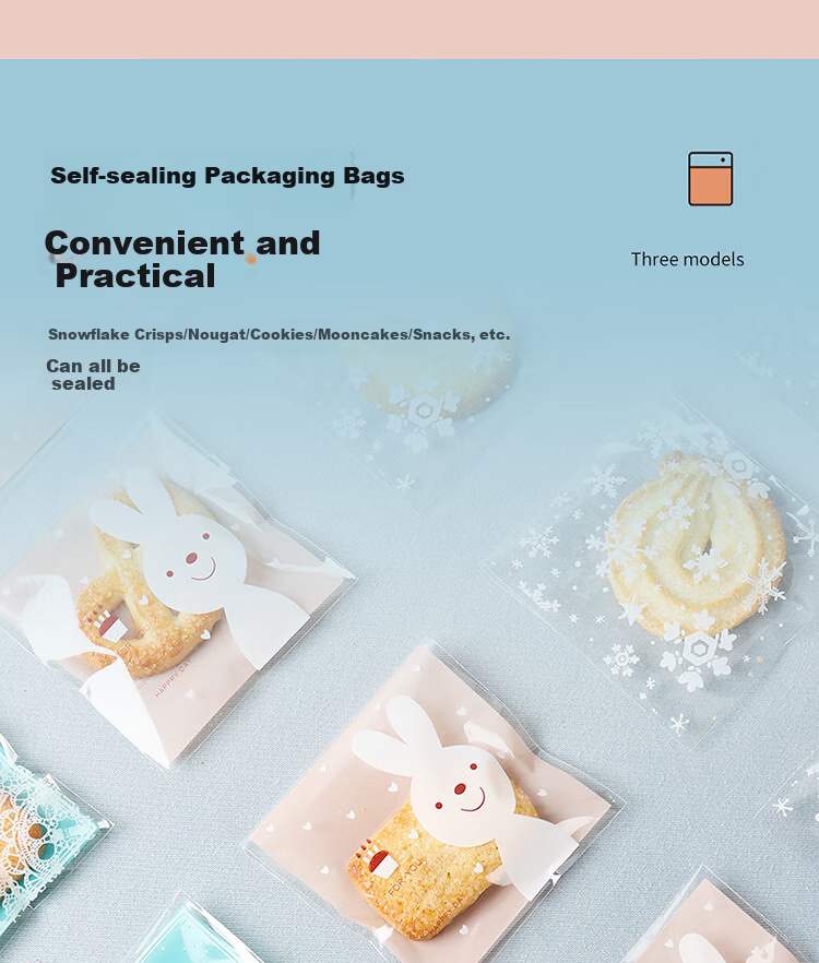 BJ 7*7cm Line Animal Biscuit Packaging Bag, 300 Pieces, Snowflake Crisp Nougat Cookies, Candy Baking Packaging 6