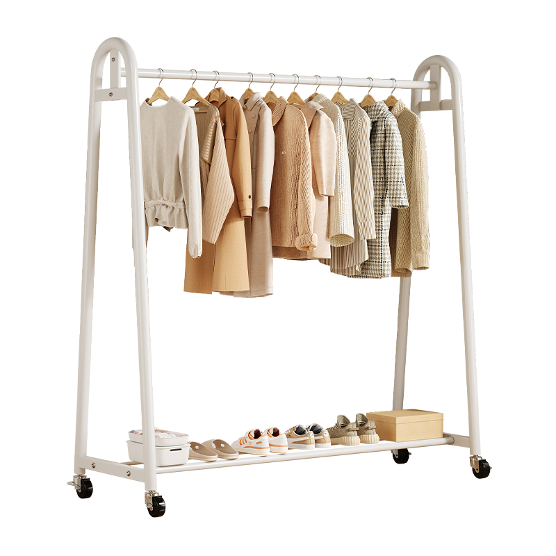 Shanshan Wooden Floor-Standing Clothes Hanger Coat Rack Bedroom Garment Rack Mobile Balcony Storage Shelf