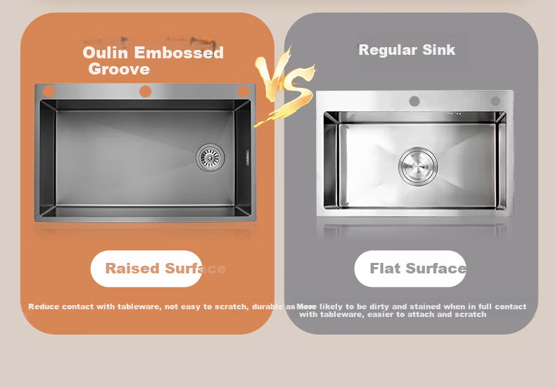 OULIN Kitchen Sink, Large Single Basin, Scratch-Resistant Textured 304 Stainless Steel Sink, Pull-Out Faucet, Thickened 3.0 7