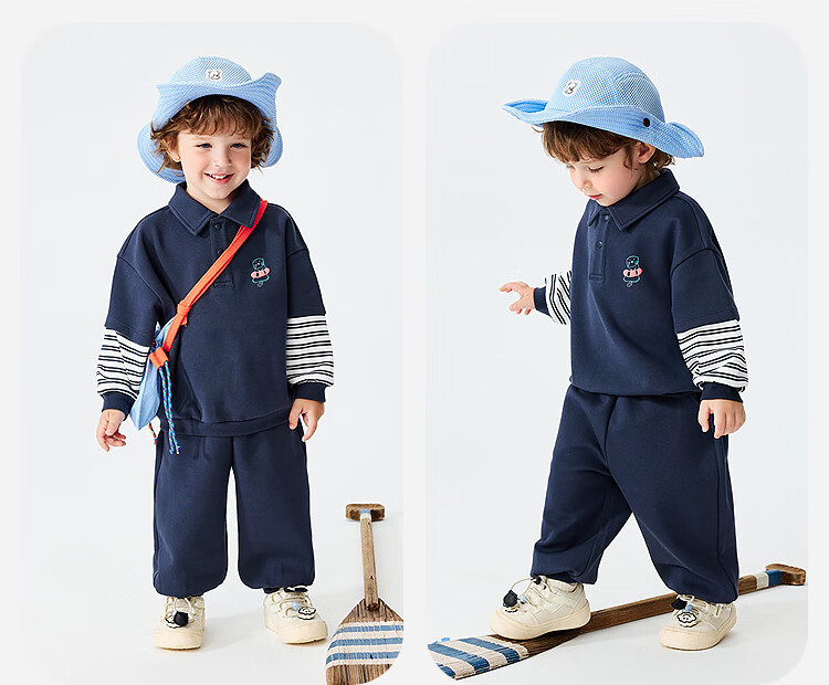 Minibala Kids Boys and Girls Two-Piece Set Children's Faux Two-Piece Sweatshirt and Sweatpants 2026 Spring New Arrival 18
