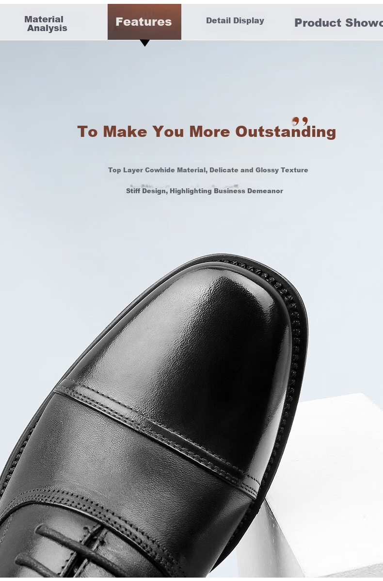 Qiangren Formal Shoes for Men, Jihua 3515 Quality Top-Grain Leather Business Dress Shoes, Slip-On Three-Joint Sandal Leather Shoes, Black, Size 43 7