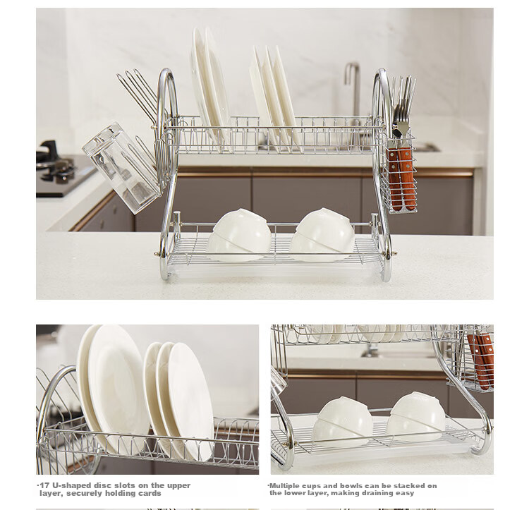 Ourunzhe Bowl And Plate Rack, S-Shaped Double-Layer Kitchen Dish Storage Rack, Draining Bowl Holder, Chopstick Stand, Dish And Plate Organizer 8