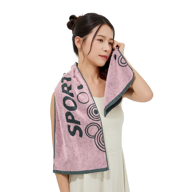 Wuyinliangpin Sports Towel Single Pack 7A Antibacterial Xinjiang Cotton 100% Pure Cotton Towel Thickened Soft Skin-Friendly Gray-Pink Cool Feeling