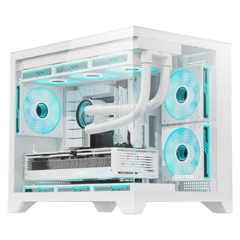 Great Wall Neptune H3W White Seaside View Computer Case (MATX Motherboard, No A-Pillar, Back-Mounted Motherboard, 360mm Water Cooling Support, 9 Fan Positions, Side Panel Easy Removal, Supports 5090 Graphics Card)