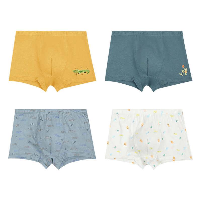 Hodohome Boys' Underwear, Class A Pure Cotton Boxer Briefs, Breathable And Comfortable Shorts for Older Children, 4-Pack, Size 101/150