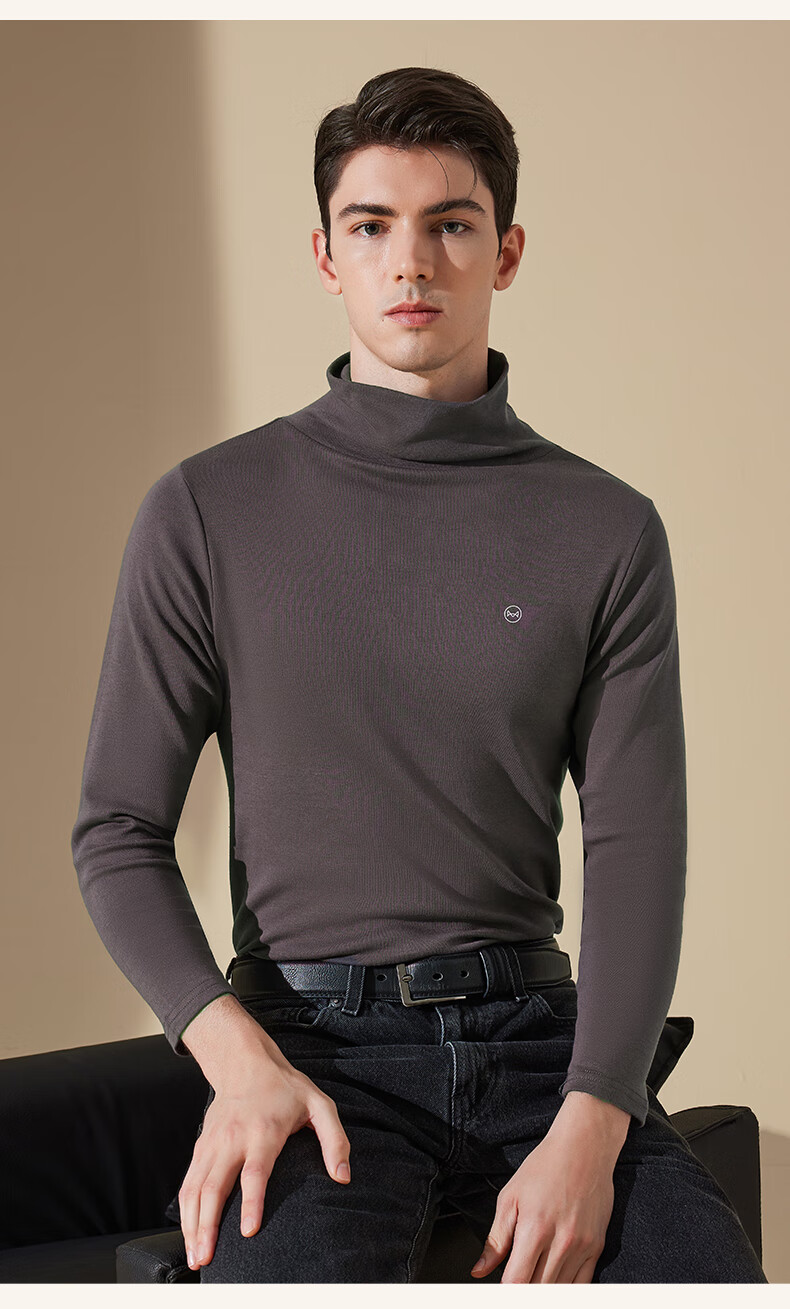 MiiOW Men's Thermal Underwear 100% Cotton 7A Antibacterial Far-Infrared Heating Slim Fit Half Turtleneck Thermal Base Layer 4
