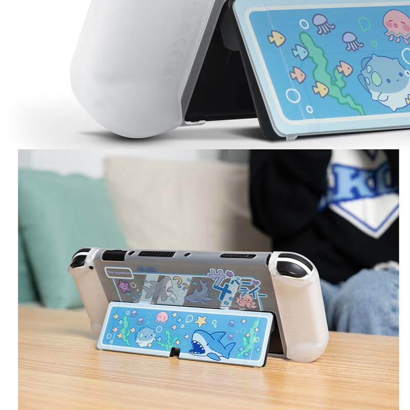 Jixiang Swtich OLED Protective Case, Game Console Cover, Moon Landing Plan Detachable Transparent Shockproof Hard Shell, Handheld Case with Direct Plug-In Base, Switch Protective Case 20