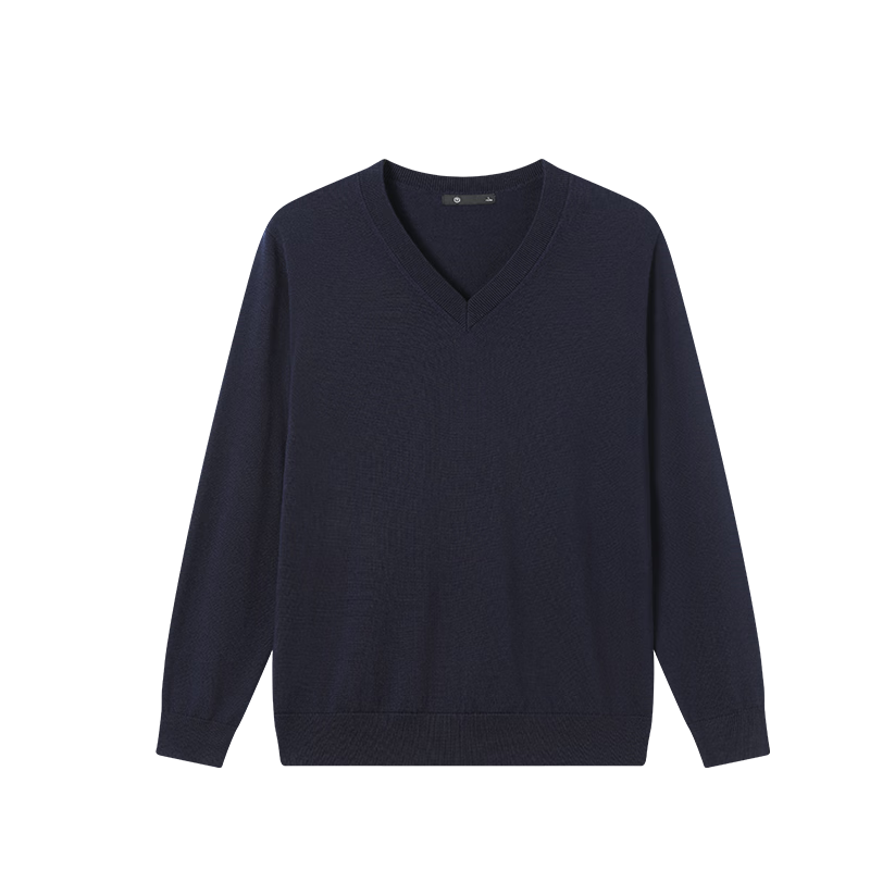 JD Original [Machine Washable Wool Sweater] Men's Knitted Sweater, Winter Warm Base Layer, V-Neck Jacket, Navy Blue, Size S