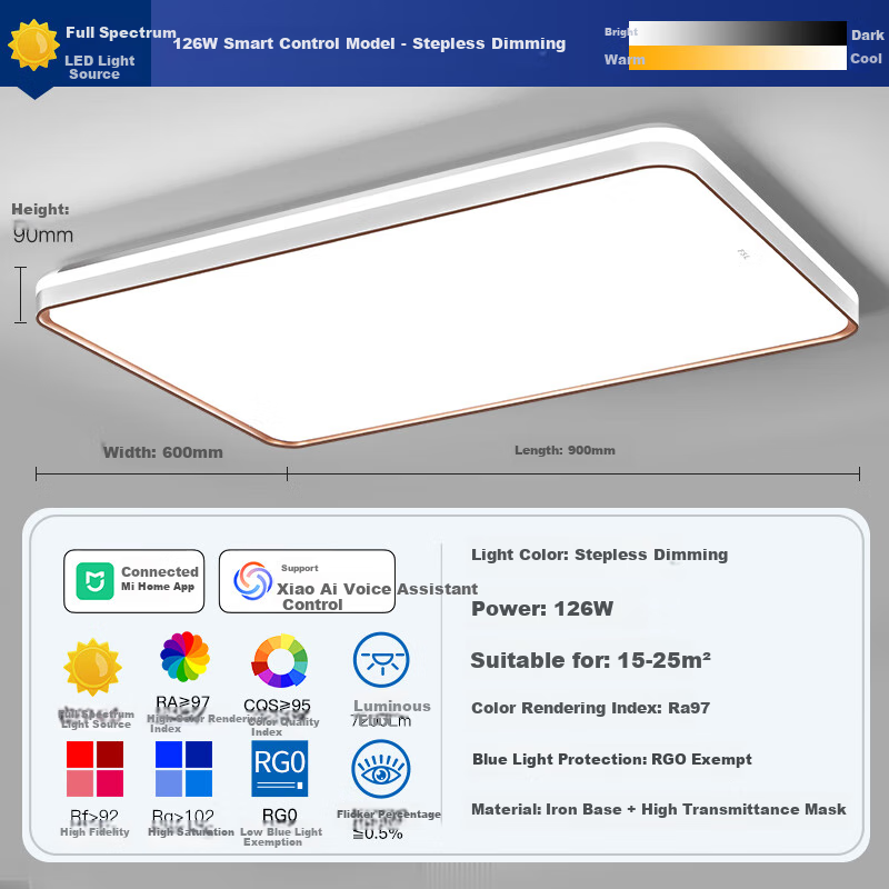 Foshanzhaoming Living Room Ceiling Light, Smart Control Lighting Fixture, Simple Modern LED Bedroom Study Light, 126W Yuxi