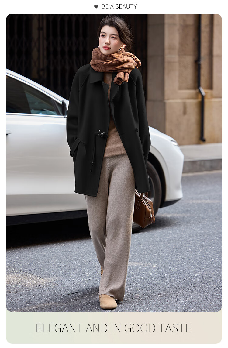 Bailu Elegant 100% Wool Coat 2025 Winter New Suit Collar Simple Mid-Length Double-Faced Woolen Women Black S 20